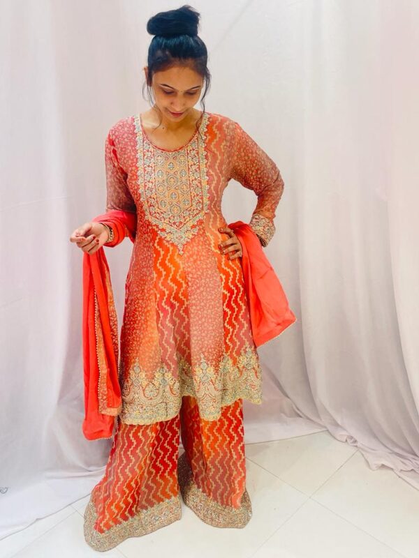 orange colour stylish paplum Embroidery Sharara